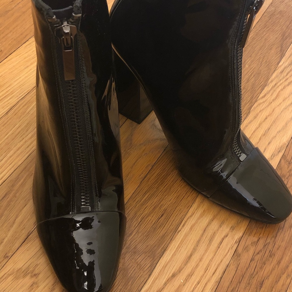 Kendall & Kylie Zip Front Black Patent Ankle Boots